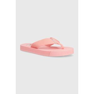 Žabky Tommy Jeans TJW SOPHISTICATED FLIP-FLOP dámske, ružová farba, na plochom podpätku, EN0EN02452