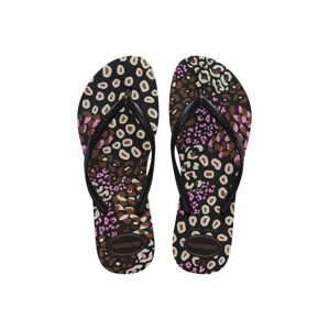 Žabky Havaianas SLIM ANIMALS dámske, čierna farba, na plochom podpätku, 4103352.2500