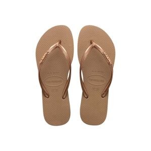 Žabky Havaianas SLIM LOGO dámske, zlatá farba, na plochom podpätku, 4119875.3581