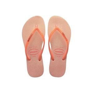 Žabky Havaianas SLIM GLITTER IRIDESCENT dámske, oranžová farba, na plochom podpätku, 4148922.5567