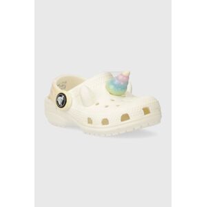 Detské šľapky Crocs CLASSIC IAM RAINBOW UNICORN CLOG béžová farba