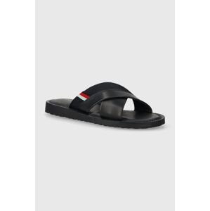 Kožené šľapky Tommy Hilfiger CORE LTH CRISS C SANDAL pánske, tmavomodrá farba, FM0FM05010