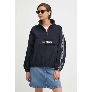 Bunda Tommy Hilfiger dámska, tmavomodrá farba, prechodná, oversize, WW0WW41507