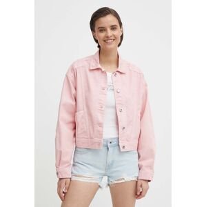 Rifľová bunda Pepe Jeans dámska, ružová farba, prechodná