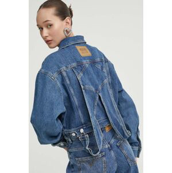 Rifľová bunda Moschino Jeans dámska, prechodná, oversize