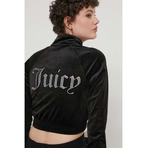 Velúrová mikina Juicy Couture čierna farba, s nášivkou