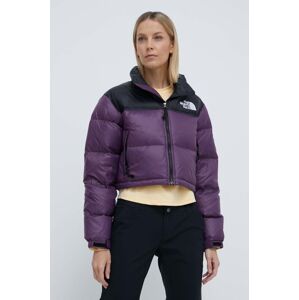 Páperová bunda The North Face NUPTSE SHORT dámska, fialová farba, zimná