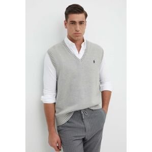 Bavlnená vesta Polo Ralph Lauren šedá farba, teplá, 710A33366