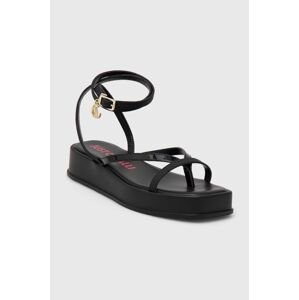 Kožené sandále Just Cavalli dámske, čierna farba, na platforme, 76RA3S75