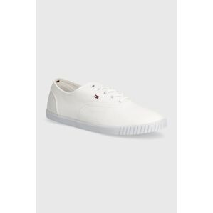 Tenisky Tommy Hilfiger CANVAS LACE UP SNEAKER dámske, biela farba, FW0FW07805