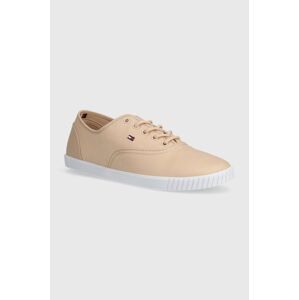 Tenisky Tommy Hilfiger CANVAS LACE UP SNEAKER dámske, béžová farba, FW0FW07805