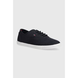 Tenisky Tommy Hilfiger CANVAS LACE UP SNEAKER dámske, tmavomodrá farba, FW0FW07805