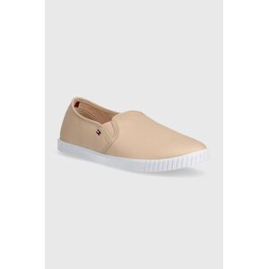 Tenisky Tommy Hilfiger CANVAS SLIP-ON SNEAKER dámske, béžová farba, FW0FW07806