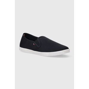 Tenisky Tommy Hilfiger CANVAS SLIP-ON SNEAKER dámske, tmavomodrá farba, FW0FW07806