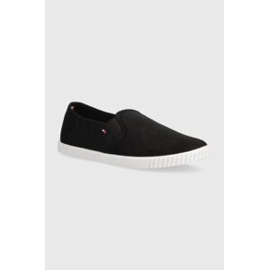 Tenisky Tommy Hilfiger CANVAS SLIP-ON SNEAKER dámske, čierna farba, FW0FW07806