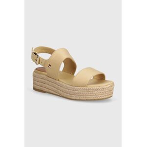 Sandále Tommy Hilfiger MID WEDGE SANDAL dámske, béžová farba, na platforme, FW0FW07885