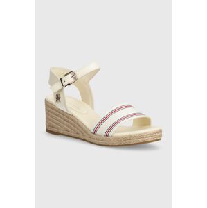 Sandále Tommy Hilfiger SHIRTING WEDGE SANDAL béžová farba, FW0FW07887