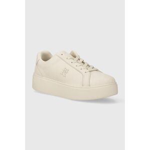 Kožené tenisky Tommy Hilfiger PLATFORM COURT SNEAKER NUBUCK béžová farba, FW0FW07912