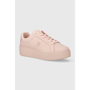 Kožené tenisky Tommy Hilfiger PLATFORM COURT SNEAKER NUBUCK ružová farba, FW0FW07912