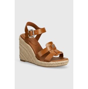 Kožené sandále Tommy Hilfiger ESPADRILLE HIGH WEDGE LEATHER hnedá farba, FW0FW07925