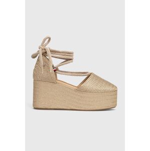 Espadrilky Tommy Hilfiger CLOSED TOE GOLD FLATFORM dámske, zlatá farba, na kline, FW0FW08050