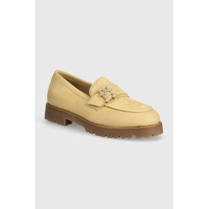 Nubukové mokasíny Tommy Hilfiger CLEATED NUBUCK BOAT SHOE béžová farba, na platforme, FW0FW08062