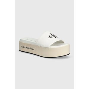 Šľapky Calvin Klein Jeans FLATFORM SANDAL MET dámske, biela farba, na platforme, YW0YW01036