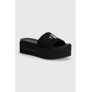 Šľapky Calvin Klein Jeans FLATFORM SANDAL MET dámske, čierna farba, na platforme, YW0YW01036