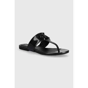 Žabky Calvin Klein Jeans FLAT SANDAL SLIDE TOEPOST MG MET dámske, čierna farba, na plochom podpätku, YW0YW01342