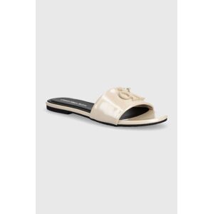 Šľapky Calvin Klein Jeans FLAT SANDAL SLIDE MG MET dámske, béžová farba, YW0YW01348