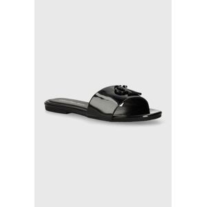 Šľapky Calvin Klein Jeans FLAT SANDAL SLIDE MG MET dámske, čierna farba, YW0YW01348