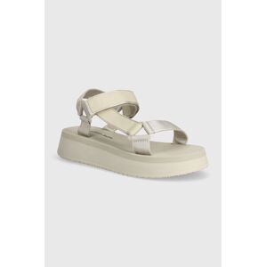 Sandále Calvin Klein Jeans SANDAL VELCRO WEBBING DC dámske, béžová farba, na platforme, YW0YW01353,