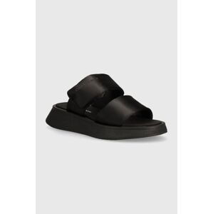 Šľapky Calvin Klein Jeans SLIDE DOUBLE STRAP SANDAL DC dámske, čierna farba, na platforme, YW0YW01355