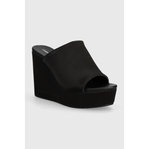 Šľapky Calvin Klein Jeans WEDGE SANDAL SAT NYL DC dámske, čierna farba, na kline, YW0YW01359