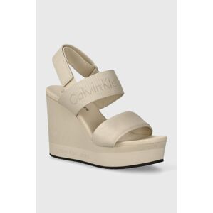 Sandále Calvin Klein Jeans WEDGE SANDAL WEBBING IN MR béžová farba, YW0YW01360