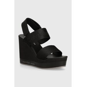 Sandále Calvin Klein Jeans WEDGE SANDAL WEBBING IN MR čierna farba, YW0YW01360,