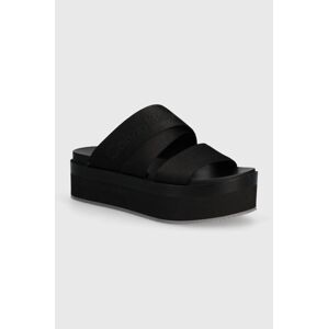 Šľapky Calvin Klein Jeans FLATFORM SANDAL WEBBING IN MR dámske, čierna farba, na platforme, YW0YW01361