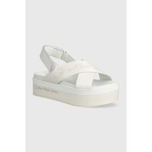 Sandále Calvin Klein Jeans FLATFORM SANDAL SLING IN MR dámske, biela farba, na platforme, YW0YW01362,