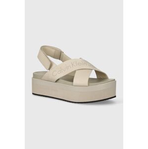 Sandále Calvin Klein Jeans FLATFORM SANDAL SLING IN MR dámske, béžová farba, na platforme, YW0YW01362,