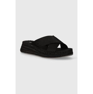 Šľapky Calvin Klein Jeans SPORTY WEDGE ROPE SANDAL MR dámske, čierna farba, na kline, YW0YW01364