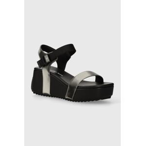 Sandále Calvin Klein Jeans WEDGE BLOCK SANDAL METALLIC DC čierna farba, YW0YW01366