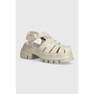 Kožené sandále Tommy Jeans TJW FISHERMAN SANDAL dámske, béžová farba, EN0EN02542