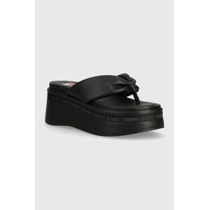 Žabky Tommy Jeans TJW WEDGE SANDAL dámske, čierna farba, na platforme, EN0EN02457