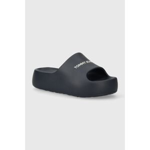 Šľapky Tommy Jeans TJW CHUNKY FLATFORM SLIDE dámske, tmavomodrá farba, na platforme, EN0EN02454