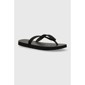 Žabky Tommy Jeans TJW LOGO FLIP FLOP dámske, čierna farba, na plochom podpätku, EN0EN02447