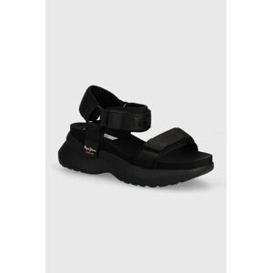 Sandále Pepe Jeans PLS90653 dámske, čierna farba, na platforme, VENUS BLOCK