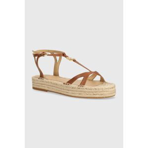 Kožené sandále Lauren Ralph Lauren Payton dámske, hnedá farba, na platforme, 802927966001