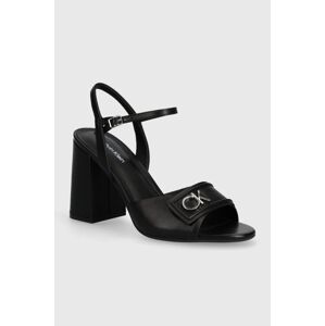 Kožené sandále Calvin Klein HEEL SANDAL 85 RELOCK LTH čierna farba, HW0HW01937