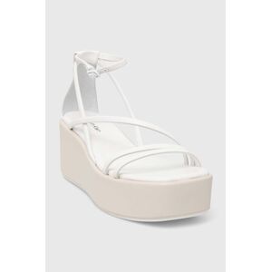 Kožené sandále Calvin Klein WEDGE SANDAL 30 LTH dámske, biela farba, na platforme, HW0HW01949