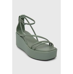 Kožené sandále Calvin Klein WEDGE SANDAL 30 LTH dámske, zelená farba, na platforme, HW0HW01949